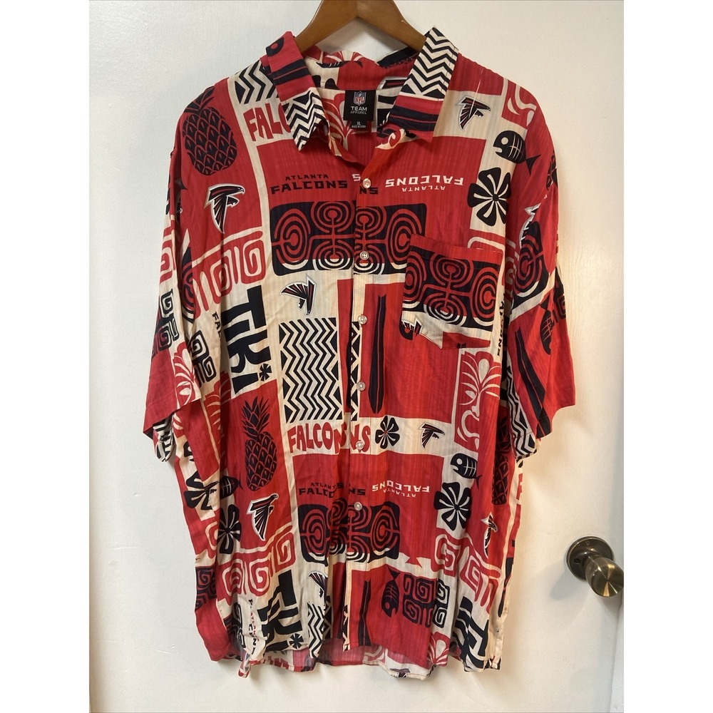 Atlanta Falcons Tiki Floral Button-Up Woven Shirt - Red Sz XL - NFL